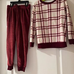 Cat & Jack Burgundy and Cream Plaid velour Set